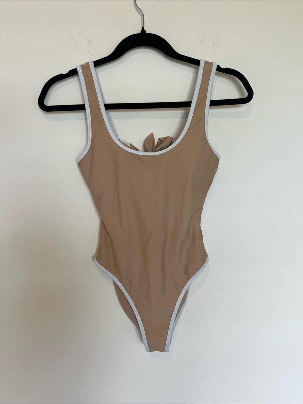Nika Tan One-Piece Swimsuit with White Trim